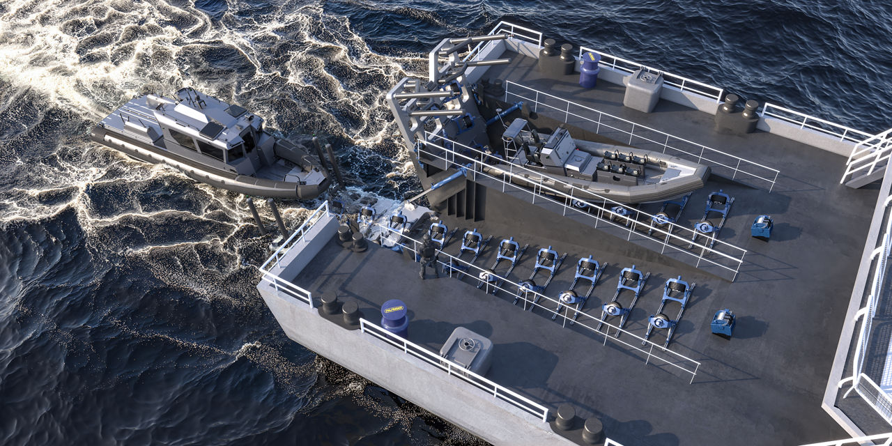 Designed for seamless launch and recovery of both USVs and crewed mission crafts.