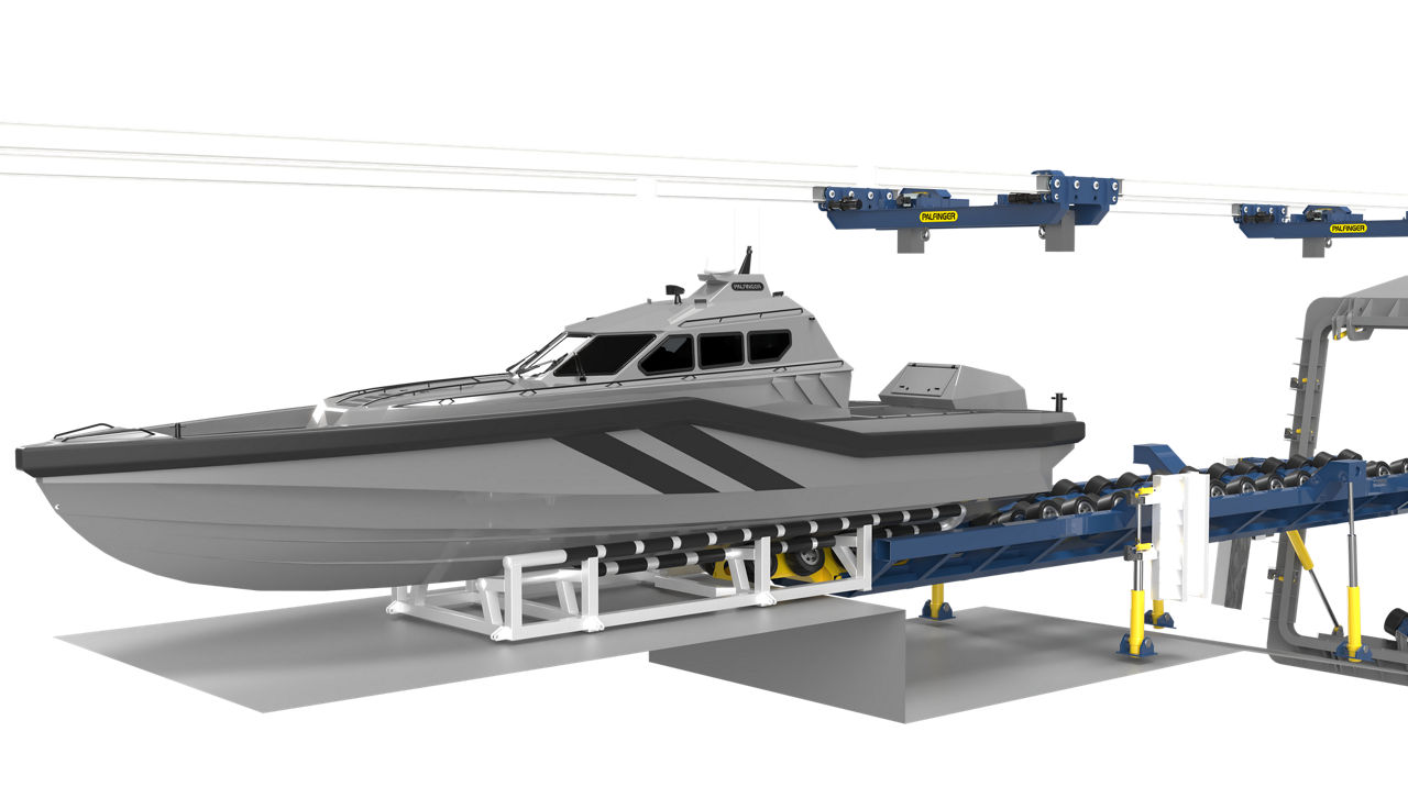 Boat transferred to parking cradle