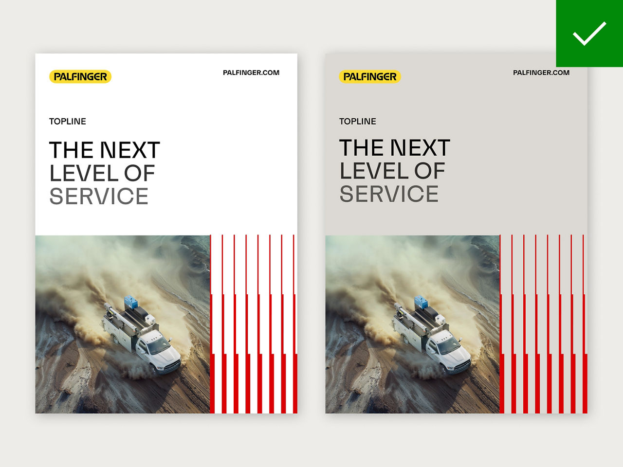 Clean layout with neutral imagery, allowing the red uplifting pattern to provide the primary visual accent.