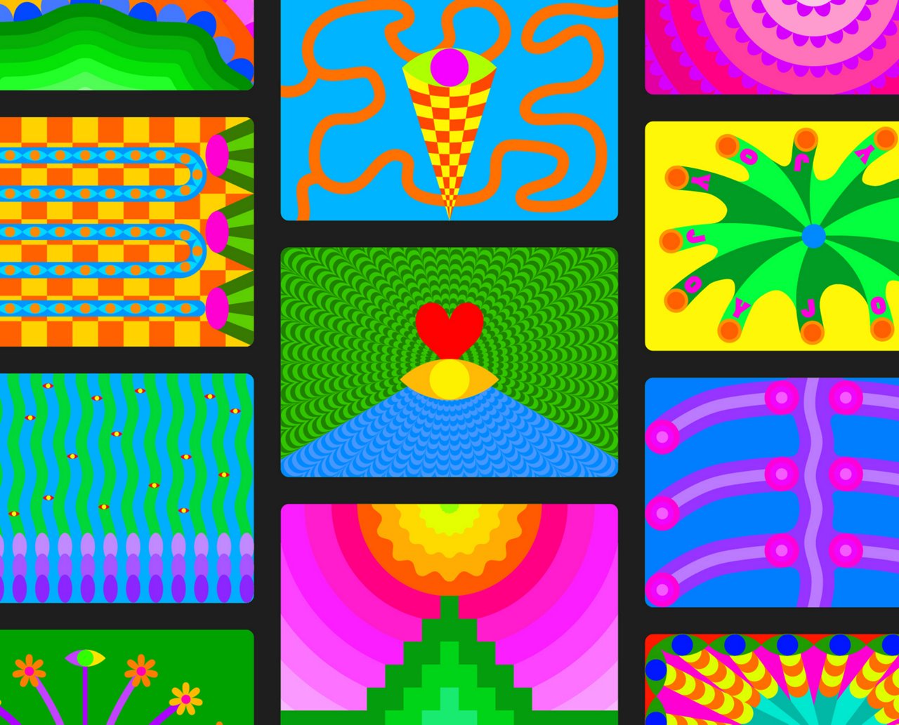 colorful postcard with abstract motives