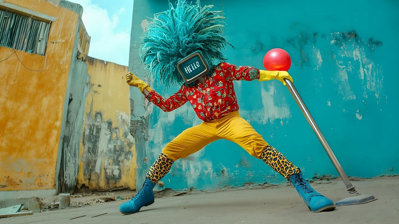 Person in colorful outfit dancing.
