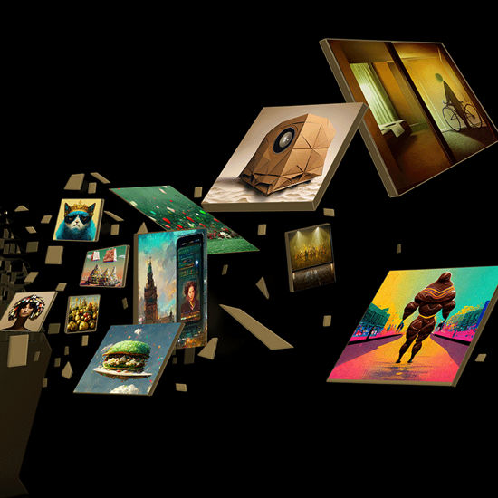 IAA - EFFIE A.I.WARDS Mehrere verschiedene Kunstwerke fliegen als NFTs herum