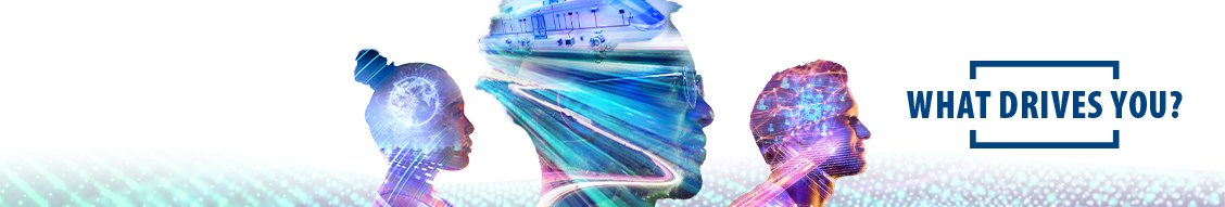 Knorr Bremse - the faces of three people superimposed on different streets which are intended to visually represent thought processes, with the question: What drives you?