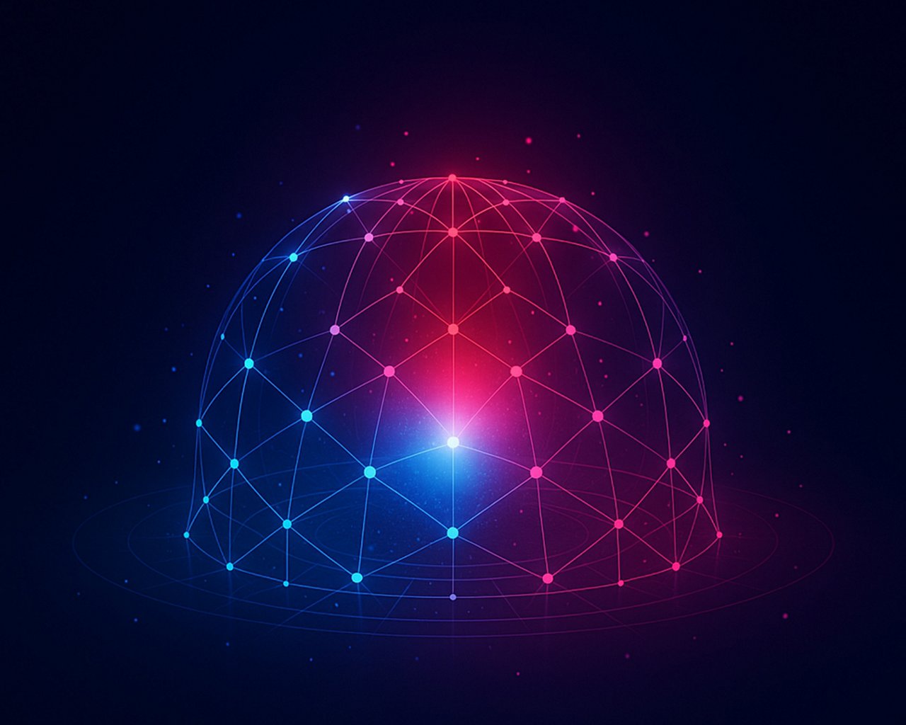 Glowing digital globe with a connected network of blue and red nodes.