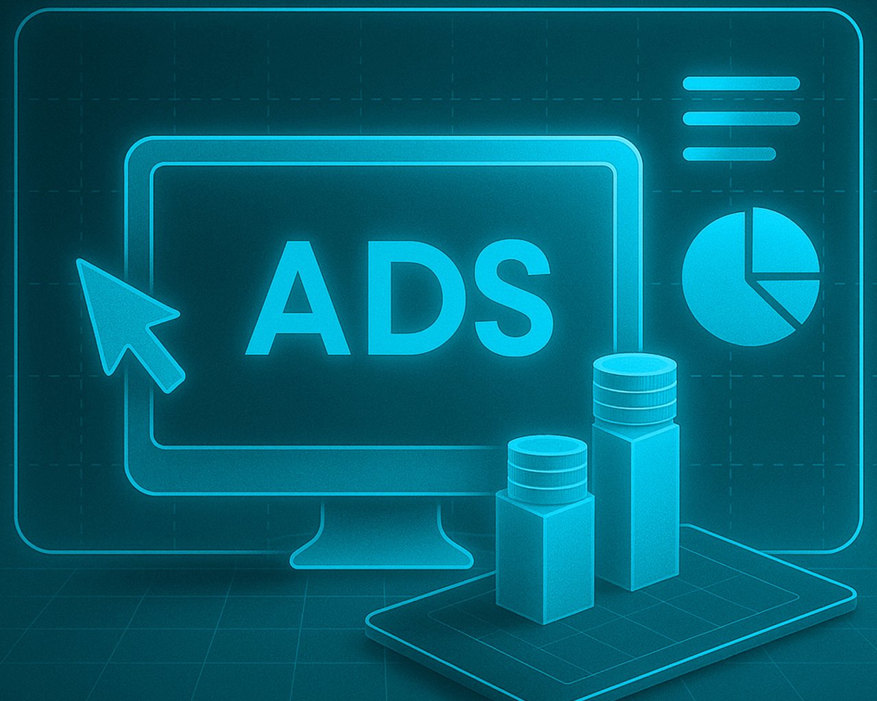 visual of a monitor with "ads" on it and a mouse cursor