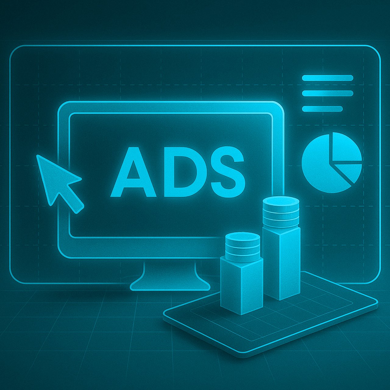 a monitor with "ads" written on it