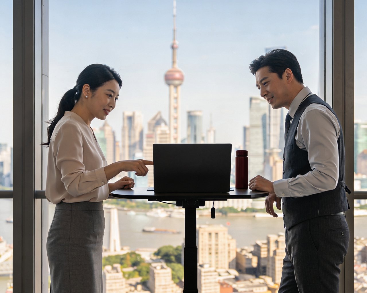two business people working in an office in shanghai