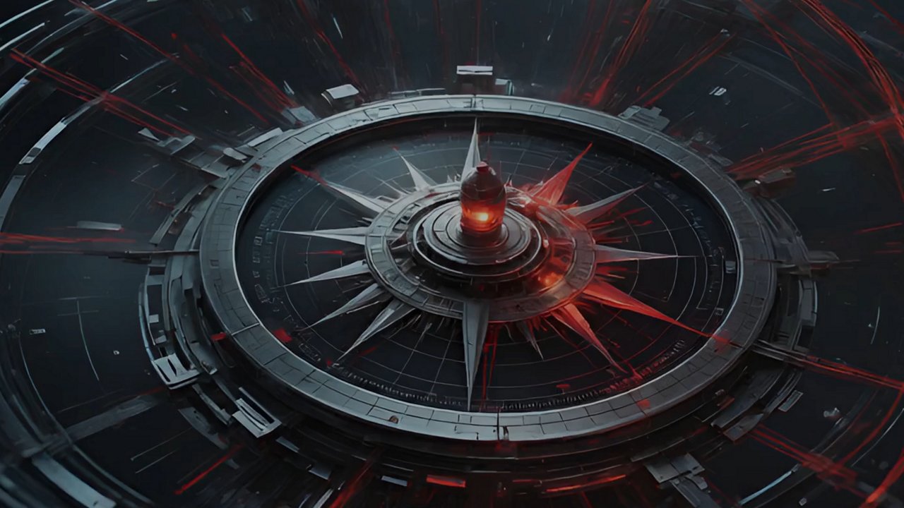 a compass in black and red