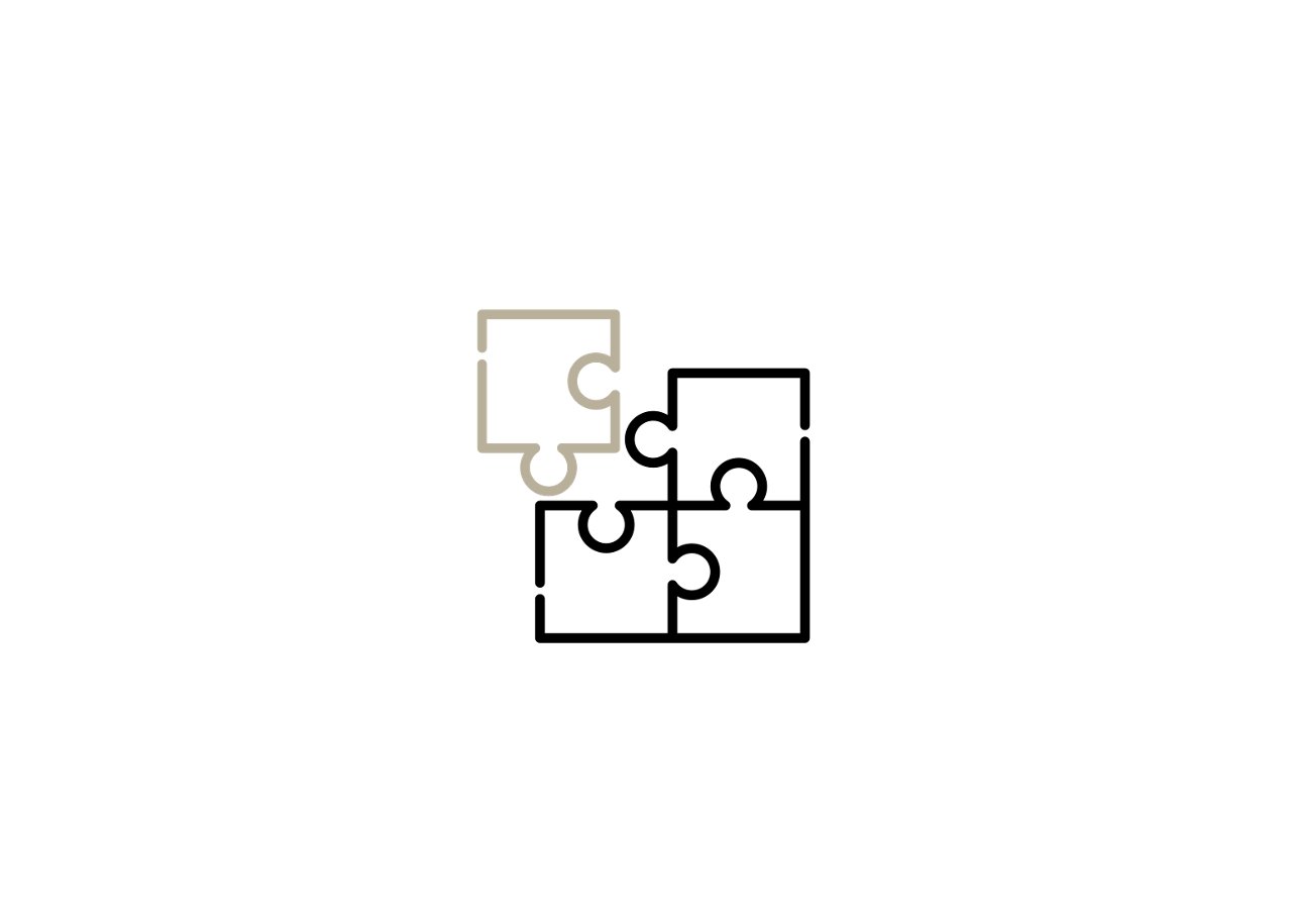 Puzzle piece icon showing connected parts