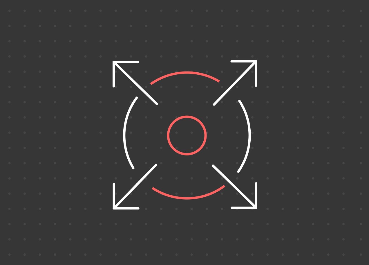 Roter Kreis mit mehreren Pfeilen, die auf ihn zeigen, symbolisiert Fokus oder Aufmerksamkeit.
