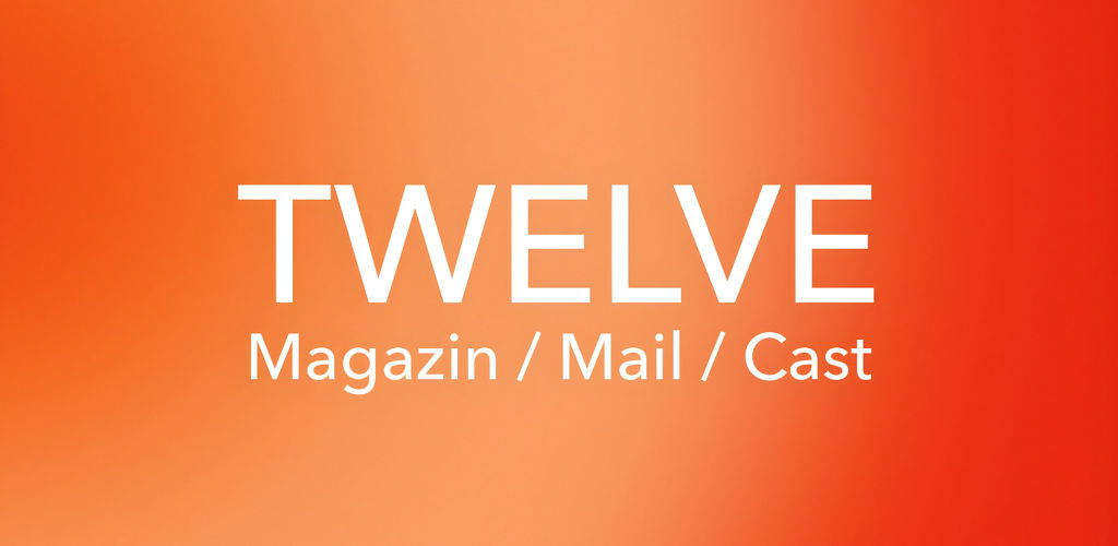 Orange Color Gradient with a white text in front saying "TWELVE Magazine / Mail / Cast""