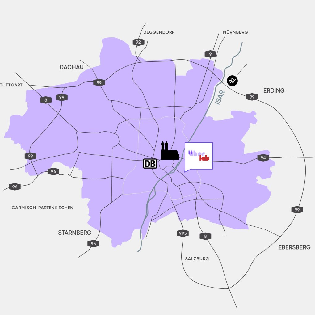 Landkarte München mit Überlab Standort