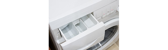 Open tray for washing powder in the washing machine