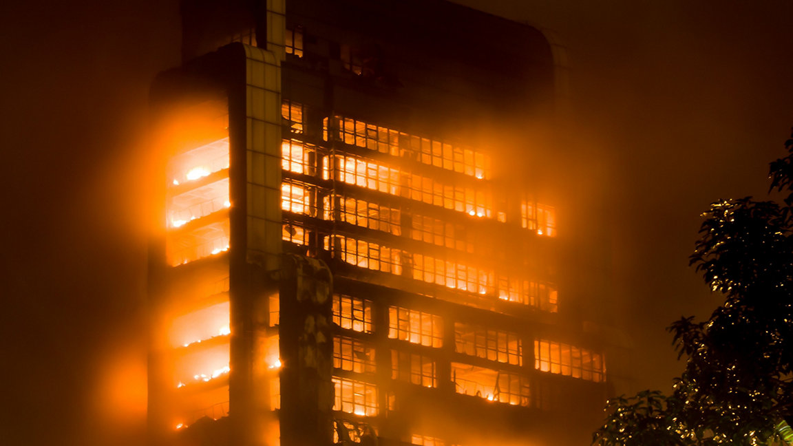 High-rise building on fire