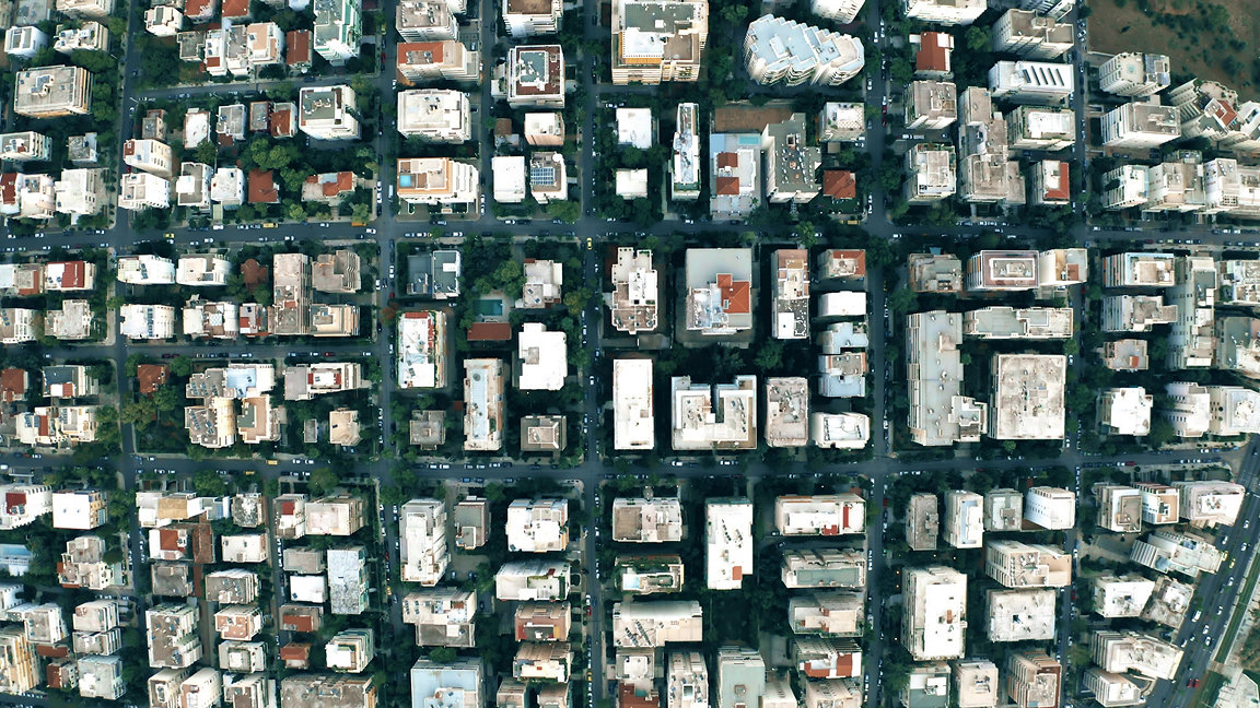 aerial view of urban housing in Athens, Greece