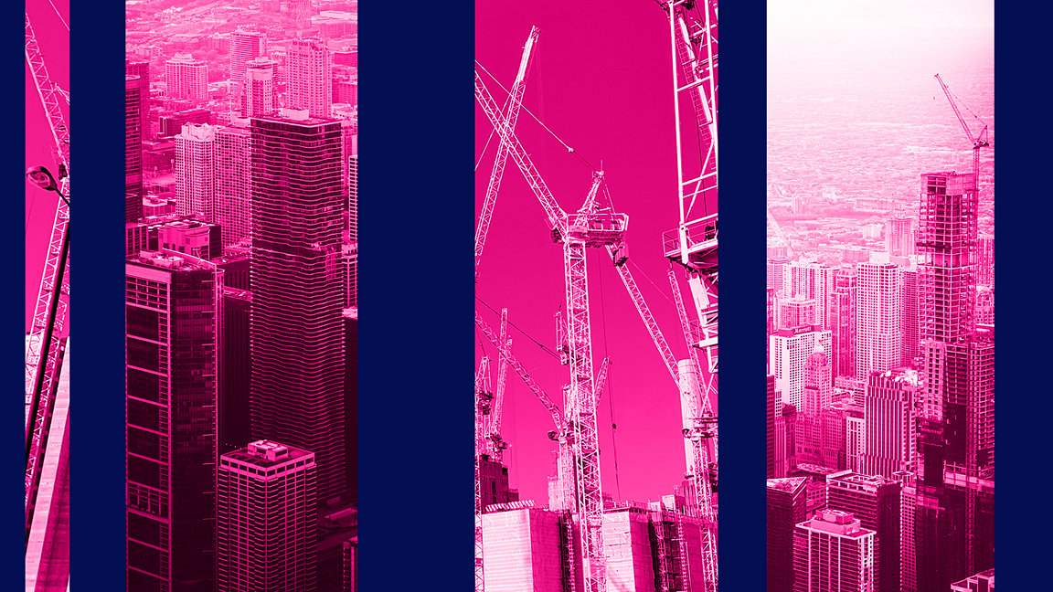Pink toned images of buildings and construction