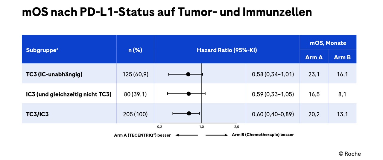 mOS nach PD-L1-Status auf Tumor- und Immunzellen