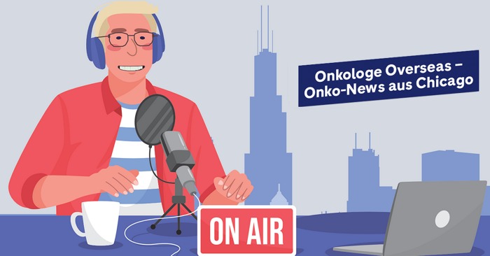 Illustration von Harald Müller-Huesmann bei der Podcast-Aufnahme in Chicago