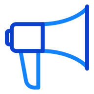 Blue icon of loudspeaker