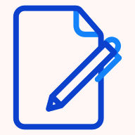 Blue icon of clipboard and pen