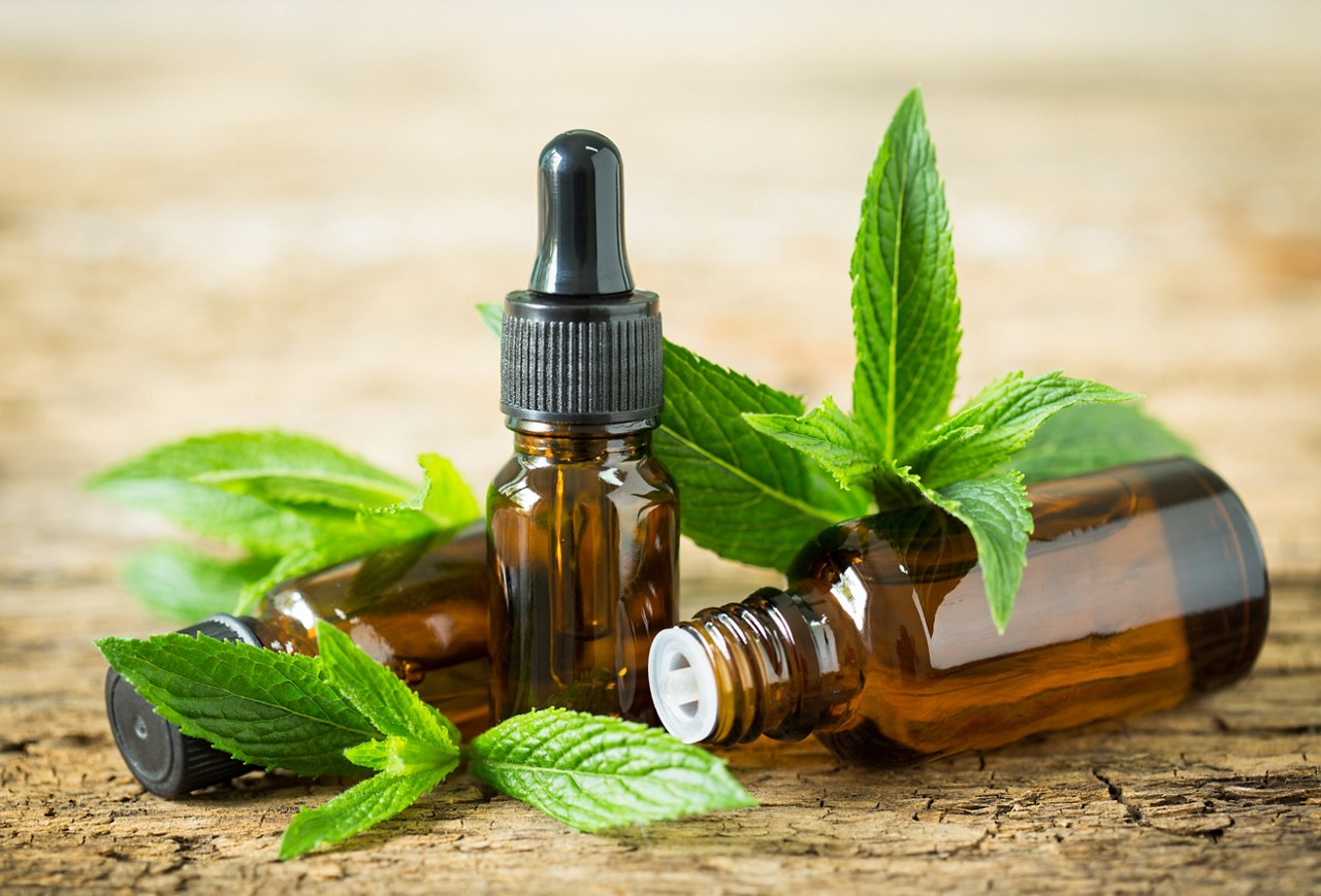 Mint essential oil in the bottle