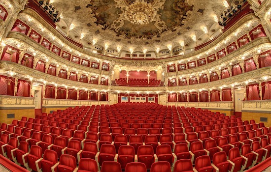 Interior  - empty auditorium of the great theater, Opera, Prague, Czech republic