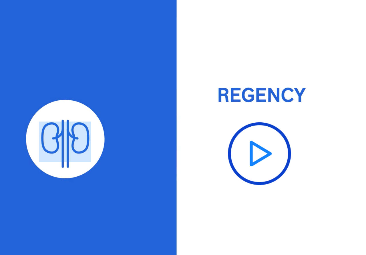 Video play button on white and blue background