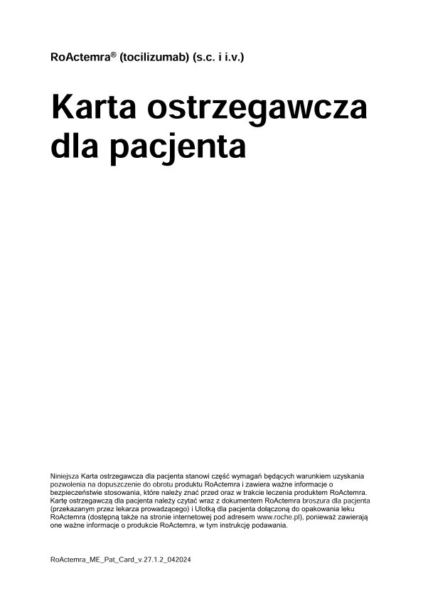 RoActemra - Karta ostrzegawcza dla pacjenta