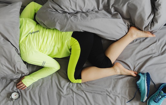 The concept the woman is too lazy to Wake up in the morning for training. Sport concept.