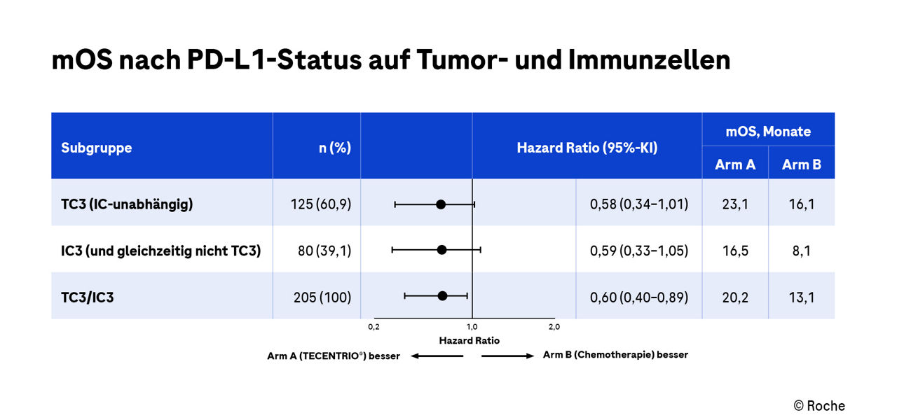 mOS nach PD-L1-Status auf Tumor- und Immunzellen