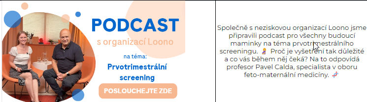 Videopodcast s organizací Loono na téma prvotrimestrální screening