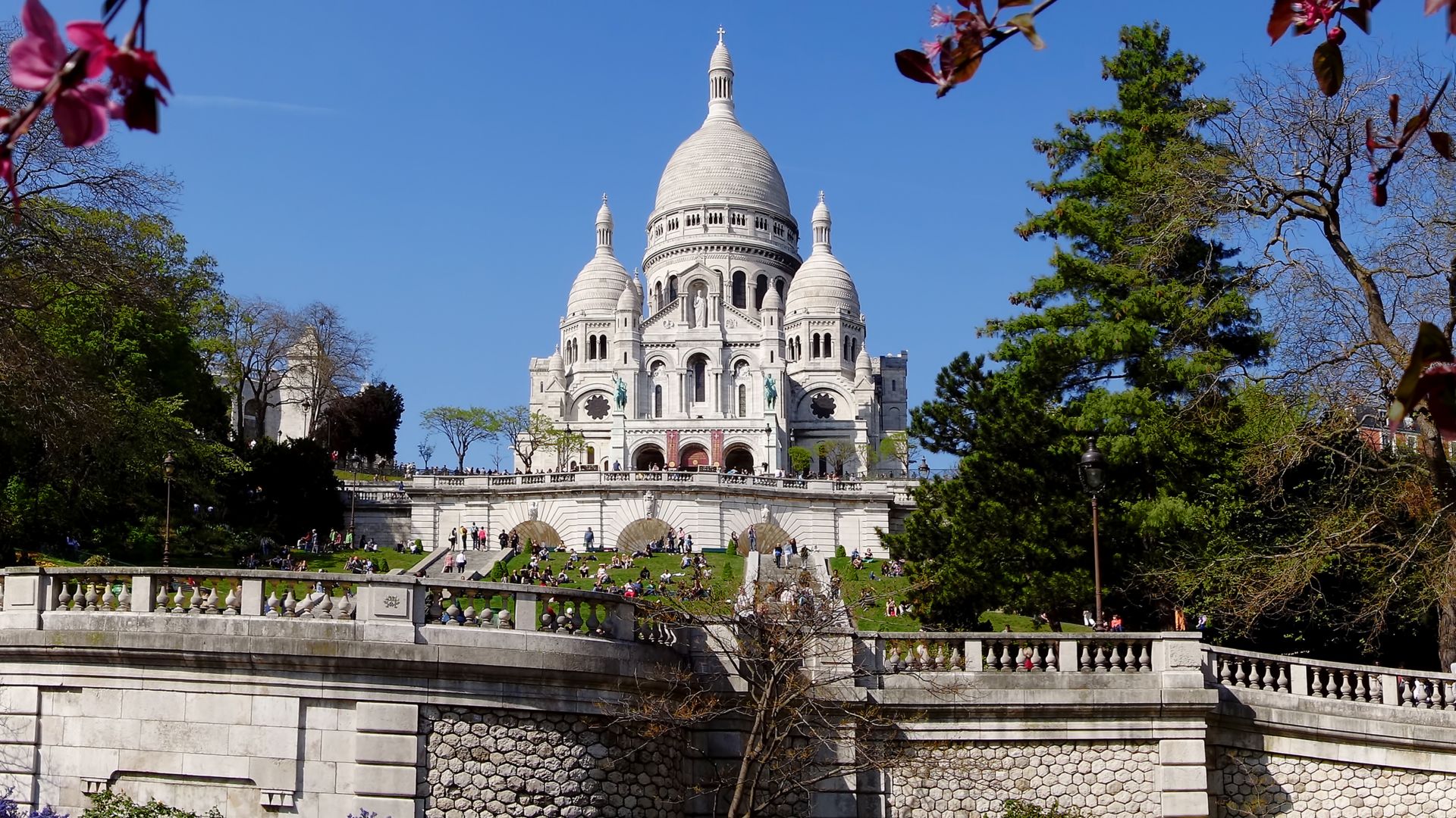 Sacre Coeur Cathedral during spring time in Paris, France