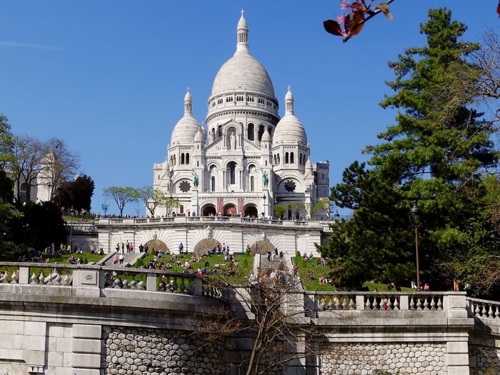 Sacre Coeur Cathedral during spring time in Paris, France