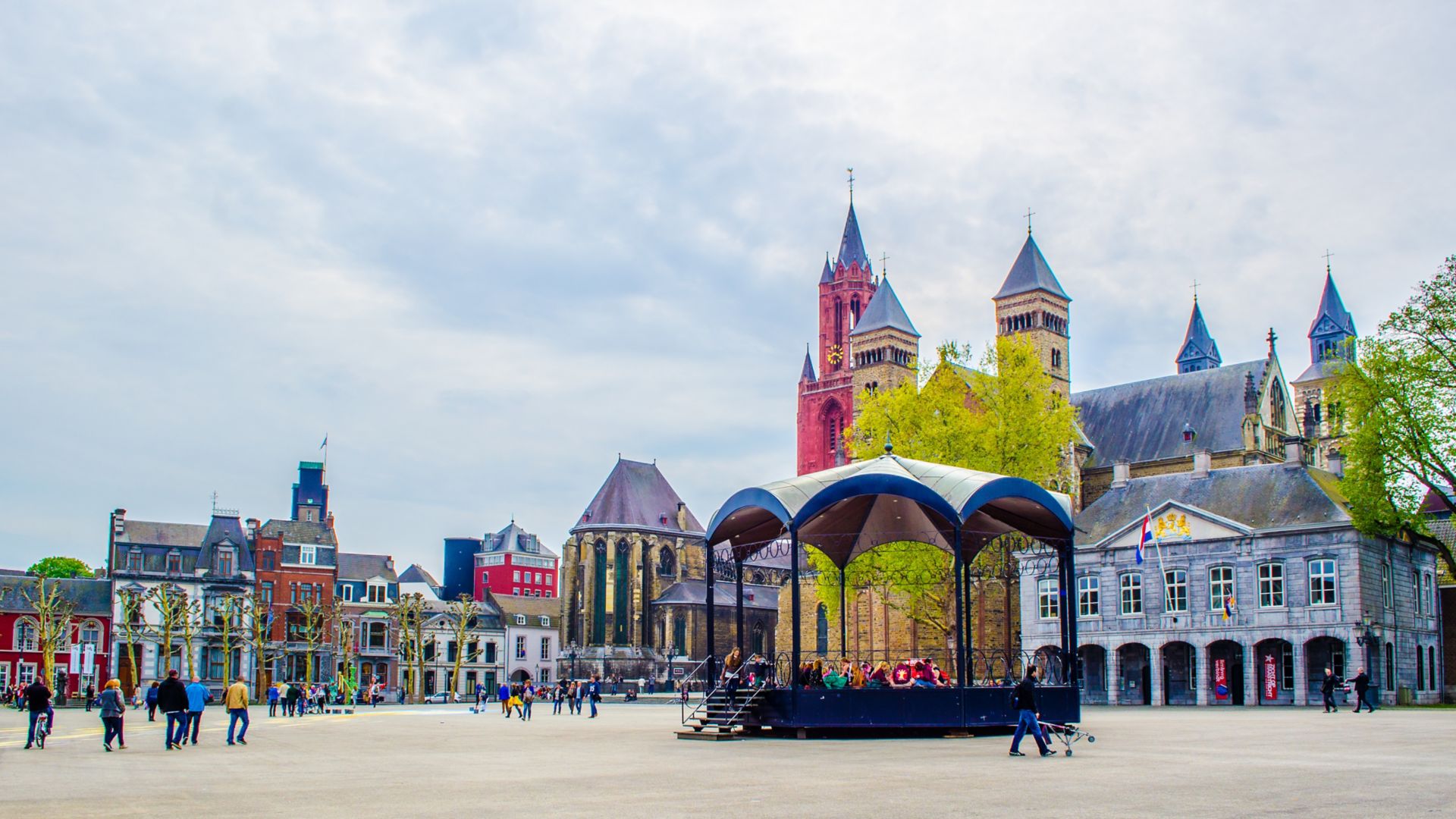 MAASTRICHT, NETHERLANDS, APRIL 12, 2014: View over vrijthof - historical of center of Maastricht.