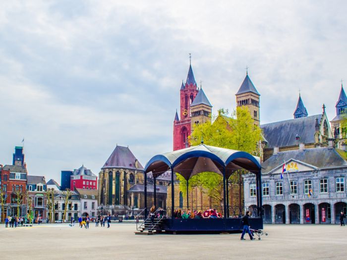 MAASTRICHT, NETHERLANDS, APRIL 12, 2014: View over vrijthof - historical of center of Maastricht.