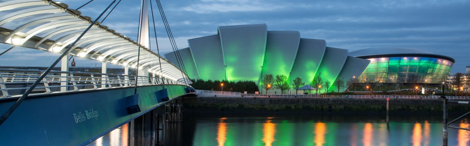 View of the Glasgow SEC Ardmadillo from Bell's Bridge over the River Clyde