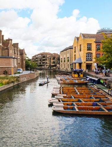 Cambridge river with punting boat,Cambridgeshire,England