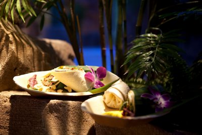 A delicious snack served in the tropical indoor area of the Reef Resort