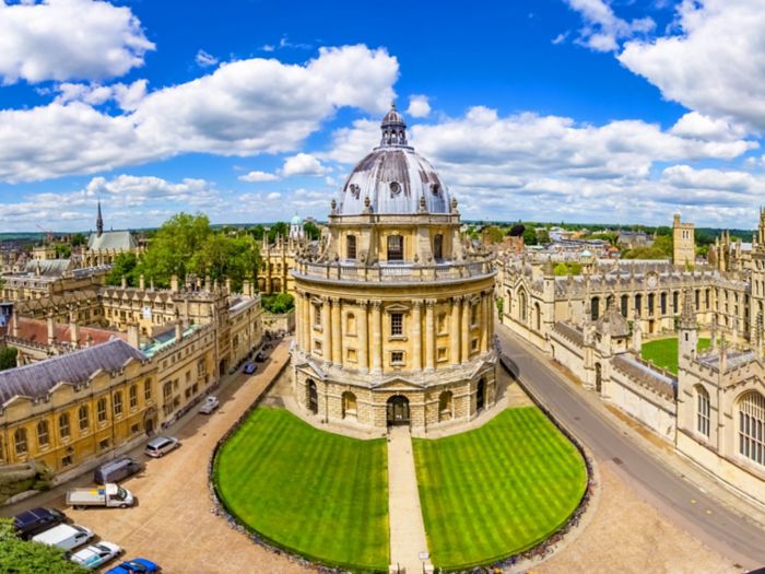 Streets of Oxford-landmark, England - overview from a church's tower with the Bodleian Libraryand All Souls College