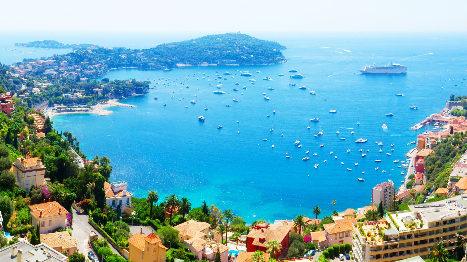 panorama of French Riviers coast and turquiose water of cote dAzur, France