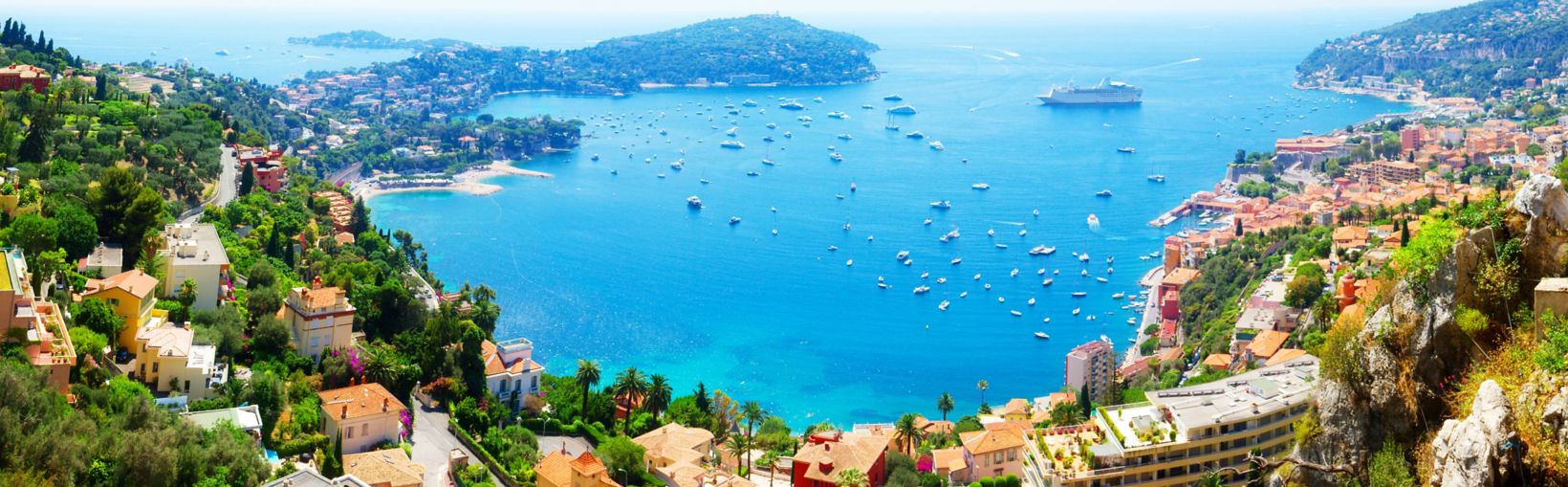 panorama of French Riviers coast and turquiose water of cote dAzur, France