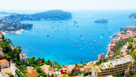 panorama of French Riviers coast and turquiose water of cote dAzur, France