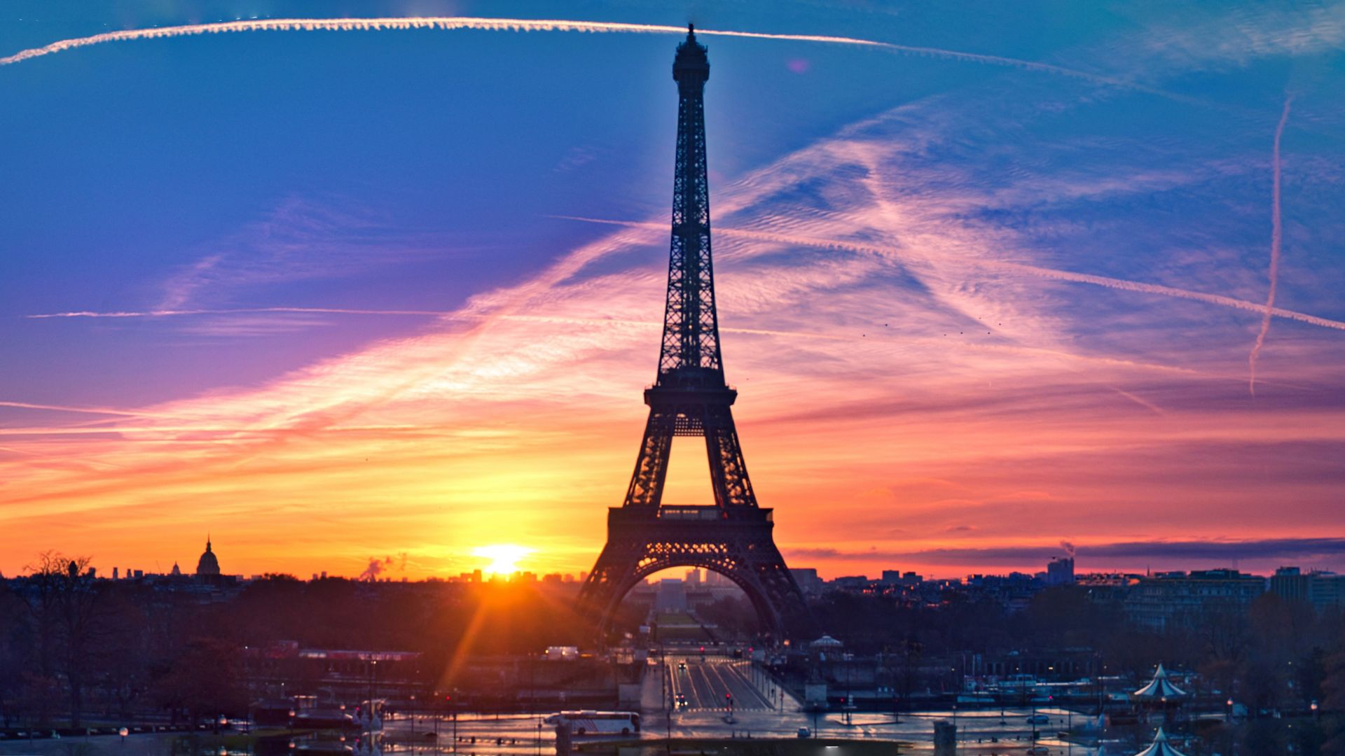Amazing panorama of Paris very early in the morning, with Eiffel Tower included       