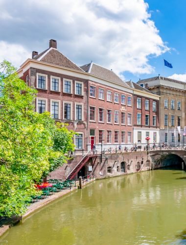 Utrecht architecture and two-level canals in summer, Netherlands