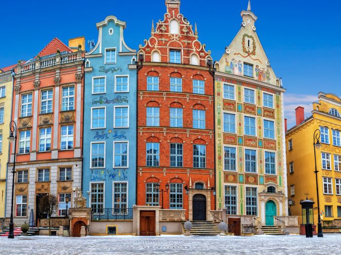 Gdansk panorama, a famous old Polish street Long Market.