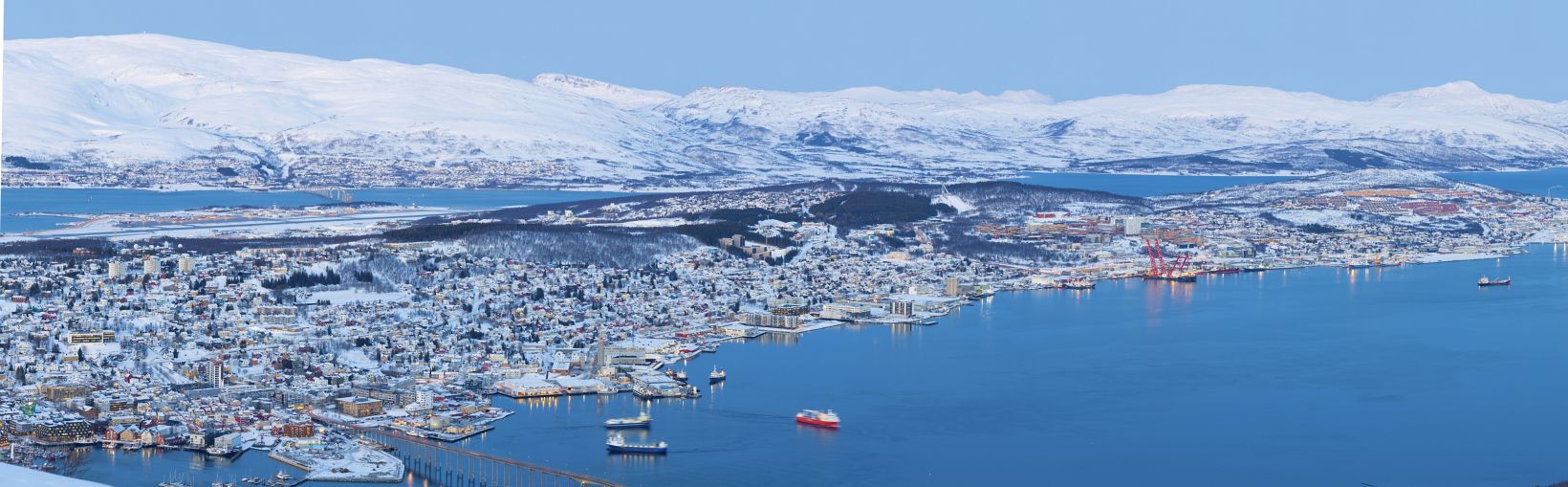 Panoramic view on Tromso, Norway, Tromso At Winter Time, Christmas in Tromso, Norway 
