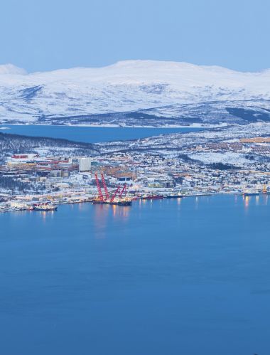 Panoramic view on Tromso, Norway, Tromso At Winter Time, Christmas in Tromso, Norway 
