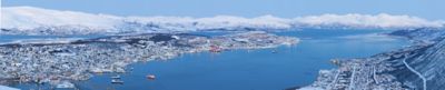 Panoramic view on Tromso, Norway, Tromso At Winter Time, Christmas in Tromso, Norway 