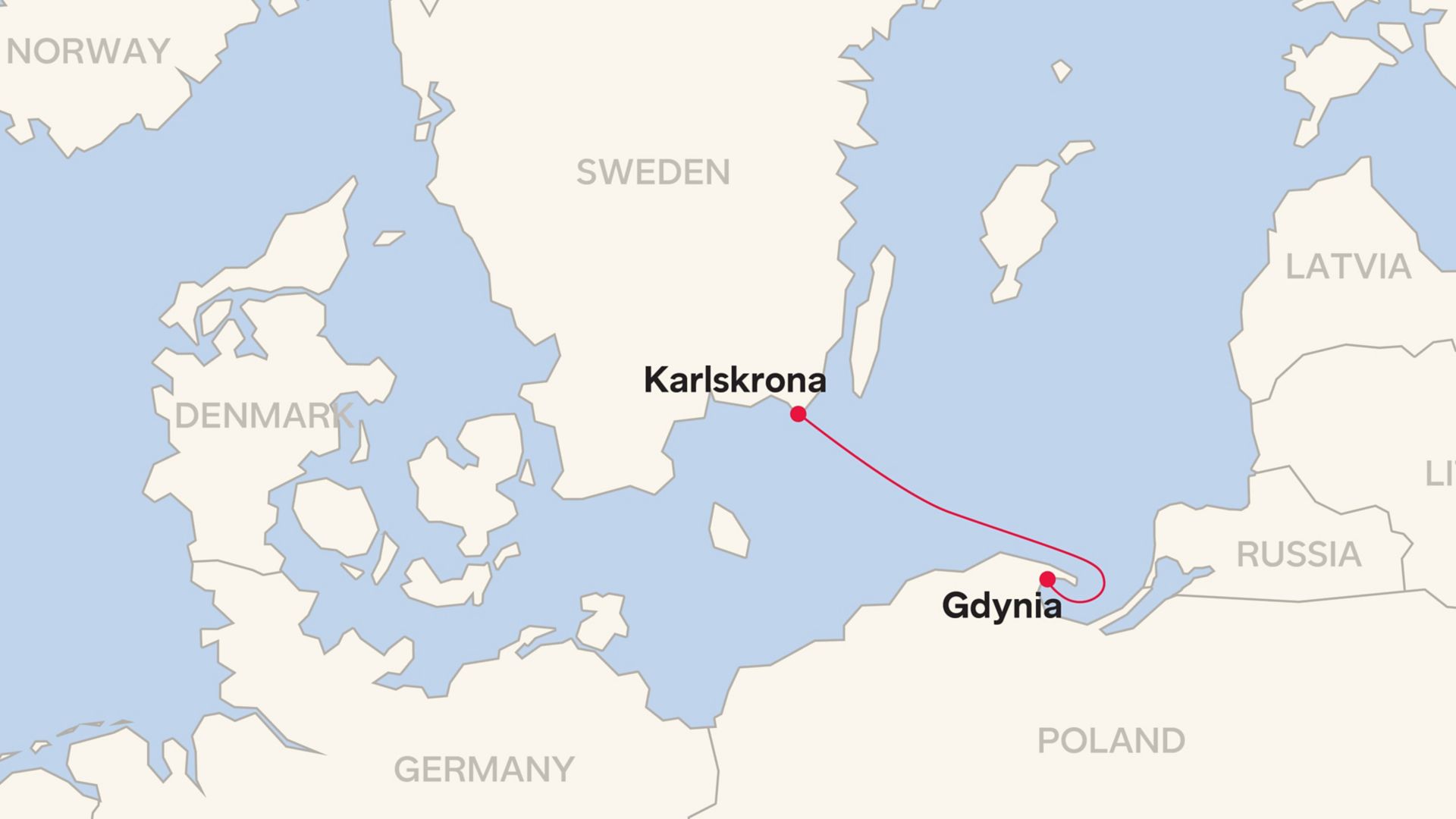 Route map for Gydnia - Karlskrona