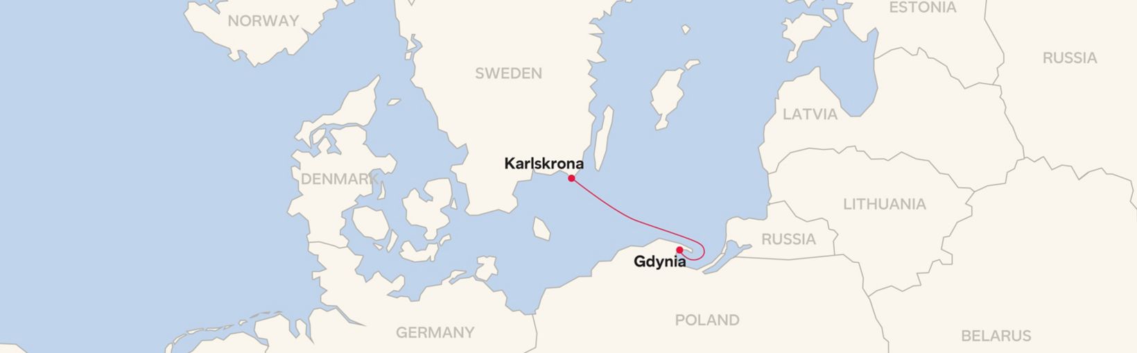 Mappa della rotta per Gydnia - Karlskrona
